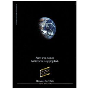 1993 Johnnie Walker Black Label Scotch Vintage Print Ad Earth from Space 90s Art